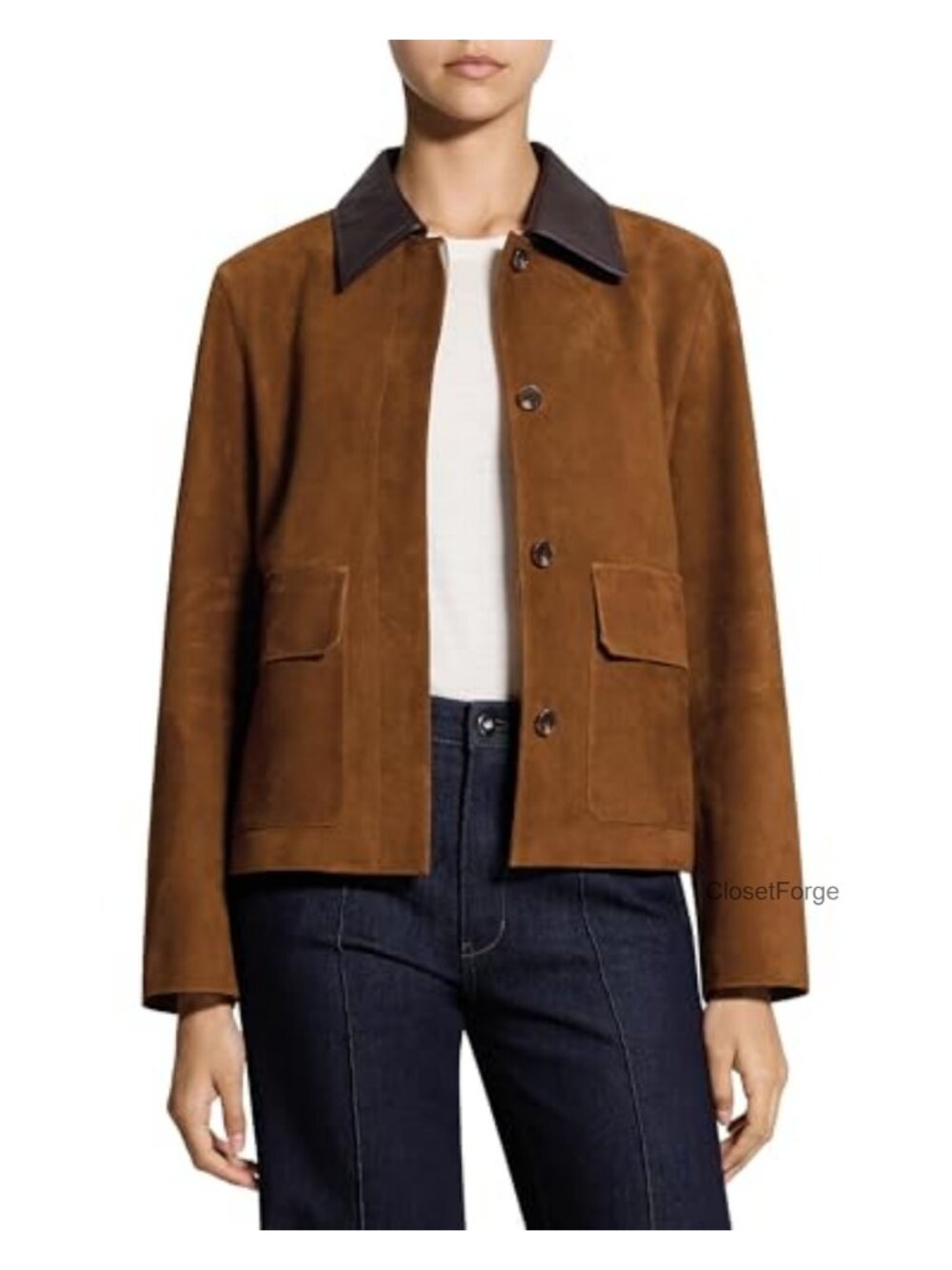 Leather Boxy Fit Jacket Full Zip Flap Pockets Collared Relaxed